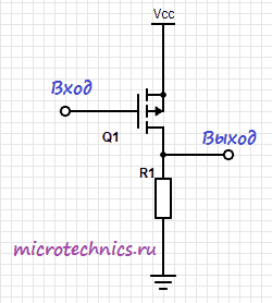 Схема инвертора на p-канальном транзисторе