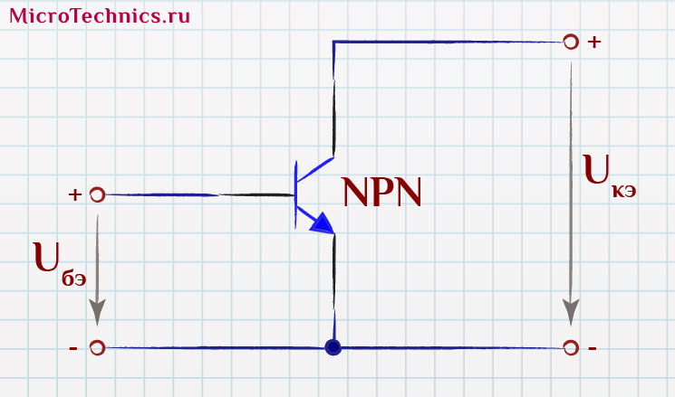 Схема с ОЭ для n-p-n транзистора.