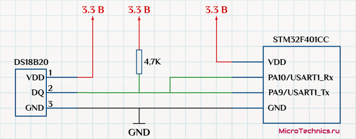 Подключения DS18B20 к STM32.