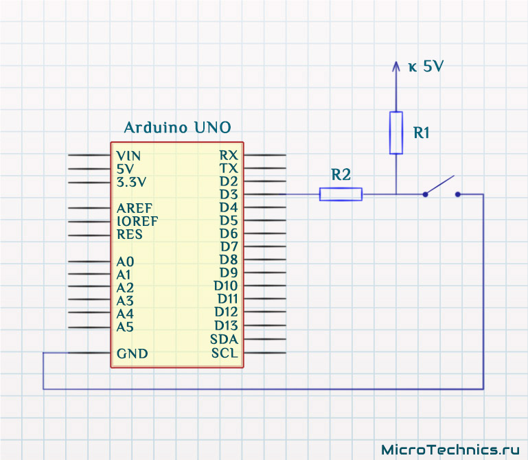 Arduino кнопка, схема подключения